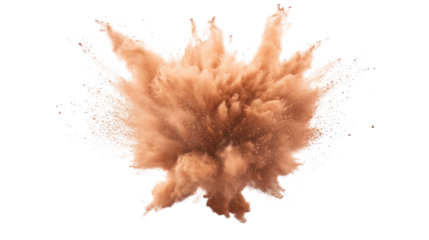 Orange explosion of smoke and sand transparent background