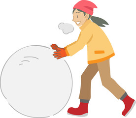 雪玉をころがす女性