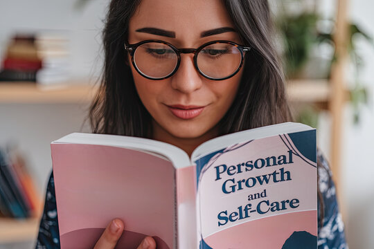 Young adult reading a self-help book, representing personal growth and self-care