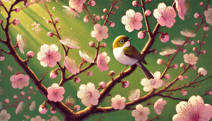 Fototapeta premium 梅の花と野鳥