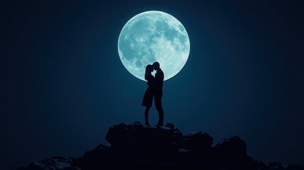 Nighttime romance intimate love embraced under moonlight