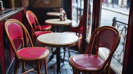 A classic French bistro with small round tables and an inviting atmosphere.