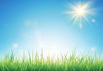 Obraz premium Abstract blurred spring background with sun rays and green grass, earth day concept