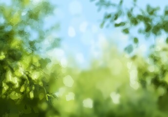 Abstract blurred spring background with sun rays and green grass, earth day concept