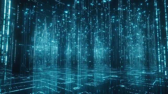 Abstract Digital Rain, Colorful background blue binary code, code used in digital computers,