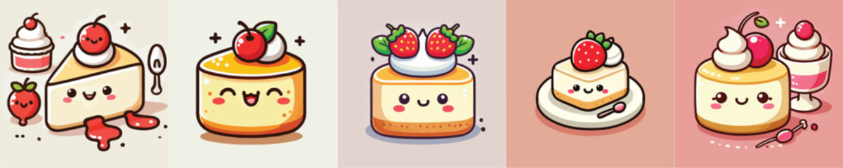 Collection of cute animated fruit cake vectors