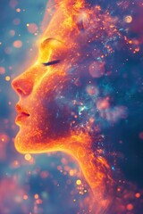 Abstract Soul, Ethereal Double Exposure Portrait, Dreamy Bokeh, Person Face, Dream Avatar, Mental Health Concept Backdrop, State of Mind Concept Art