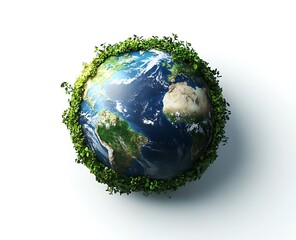 Fototapeta premium Earth with green forests and blue oceans, earth day concept