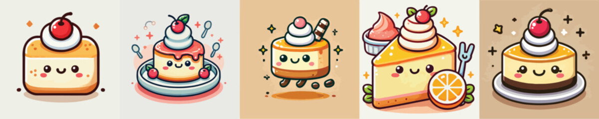 Collection of cute animated fruit cake vectors