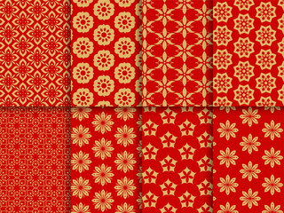 Chinese Auspicious Seamless Patterns on Red Background