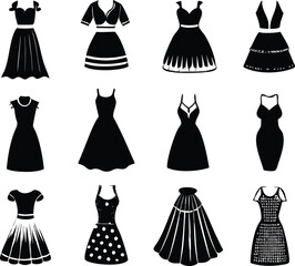 dresses icons silhouette set vector 