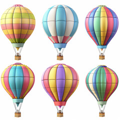 Obraz premium Colorful Hot Air Balloon Collection Illustration Set in Vibrant Patterns for Travel and Leisure Design