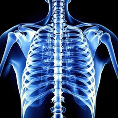 A striking X-ray image showcasing the human spine and ribcage, highlighting the intricate structure of bones and their alignment.