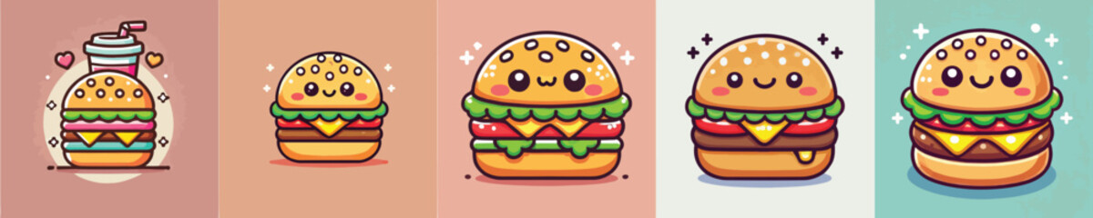 Collection of cute burger animation vectors