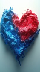 Fototapeta premium Abstract heart shaped splash of blue and red paint.