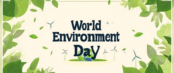 World Environment Day banner with a green Earth and wind turbines