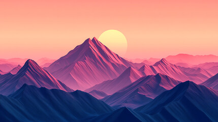 Fototapeta premium Majestic mountains under a vibrant sunset with colorful skies at twilight