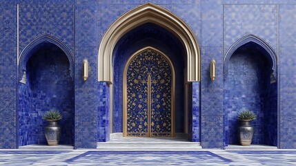 Obraz premium Elegant Blue Mosaic Entranceway With Ornate Door
