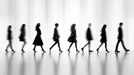 Fototapeta premium Dynamic Silhouettes of People in Various Poses Urban Setting High Fidelity Images Minimalistic Environment Side View Dramatic Concept