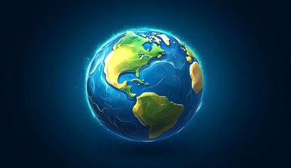 3D cartoon planet Earth icon, blue background, earth day concept