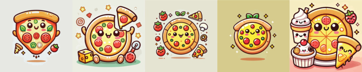 Collection of delicious pizza animation vectors