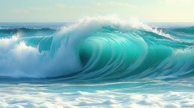 Majestic ocean wave curling, turquoise water.
