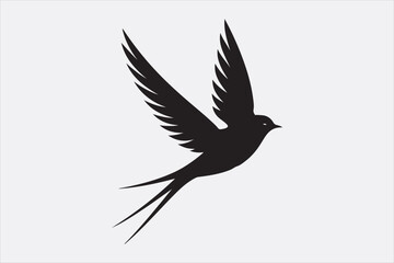 A black silhouette of a flying swallow.