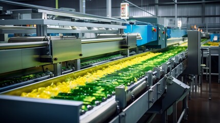 Fototapeta premium Automated Frozen Vegetable Processing at Modern Factory Facility with Efficient Machinery and Logistics for Food Production and Supply Chain