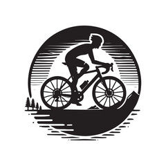 Cycling Silhouette Vector Illustration, Solid White Background.