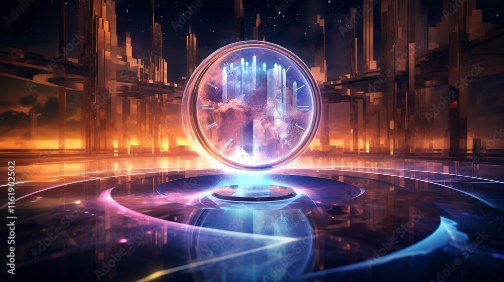 Wall mural a futuristic and visually striking depicting a conceptual representation of time using glowing digit