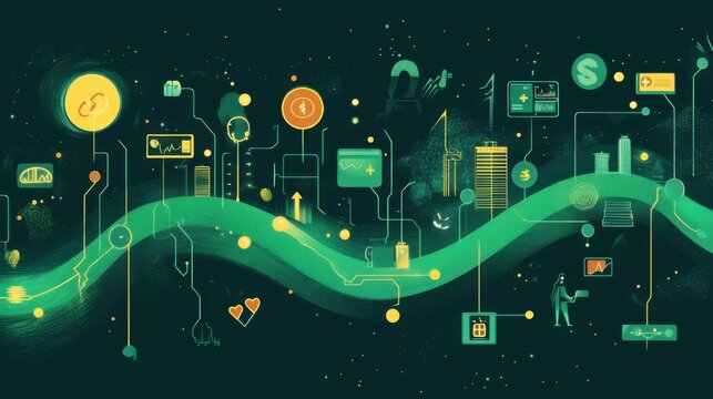 Abstract Visualization of Technological Advancement and Interconnected Systems in a Digital World