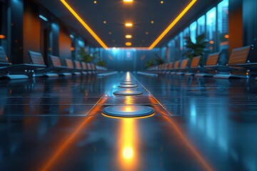 A spacious conference room with a high ceiling and modern amenities
