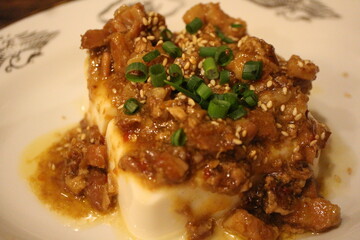 Taiwanese cuisine: lu rou tofu (minced pork on tofu)