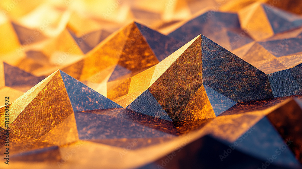 Poster bright geometric patterns create an abstract landscape with warm tones and sharp angles