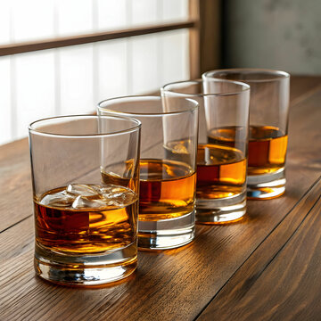 visky glasses in a row
