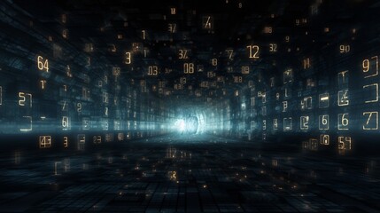 Fototapeta premium An abstract digital representation of the concept of time visualized in the form of binary code floating in a dark futuristic space The image symbolizes the of technology data