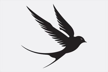 A black silhouette of a flying swallow.