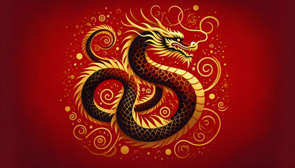 Obraz premium Chinese new year A side angle showcasing the dragon in profile, with its body winding across the upper section of the2