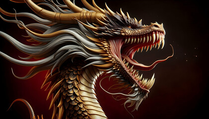 Naklejka premium Chinese new year A close-up view of the dragon’s body, showcasing the flowing lines of its scales in gold and brown12