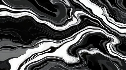 Obraz premium Classic black and white modern flat design marbling artwork featuring negative space and simple two dimensional shapes,