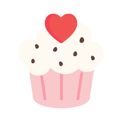 Heart cupcake. Valentine's day, holiday celebration, love, romance, february, dessert, bakery concepts. Flat decorative vector design isolated illustration.