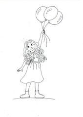 little girl with medium long hair holding 3 hot air balloons