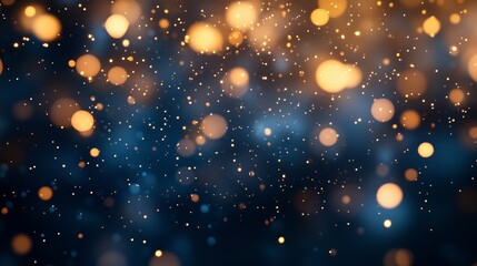 Obraz premium Abstract dark blue and gold background with shimmering christmas light particles and bokeh effect