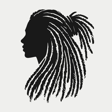 very simple flat and minimalist dreadlocks hairstyle silhouette with black color and white background