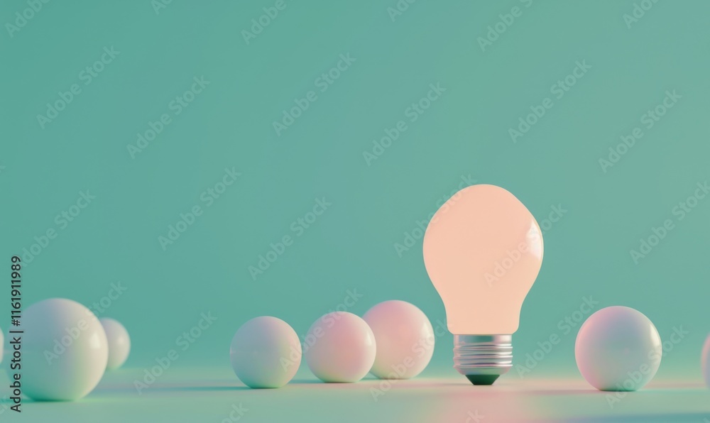 Poster one of lightbulb glowing among shutdown light bulb in dark area with copy space for creative thinkin