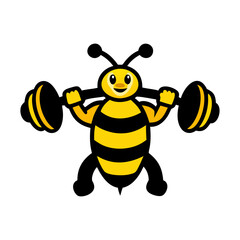 Cartoon Bee Lifting Barbells - Vibrant Fitness Vector Design