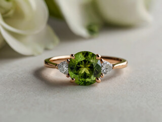 A stunning gold and silver ring with a central green peridot.