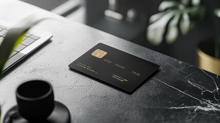 A sleek, customizable credit card mockup showcased in a modern workspace, perfect for financial branding and design projects.