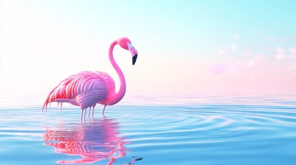 Naklejka premium A pink flamingo is standing in the water