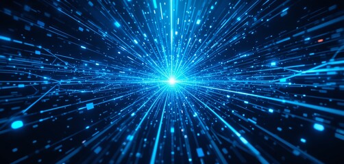 Futuristic glowing blue starburst in space with bright energy patterns and galaxy design